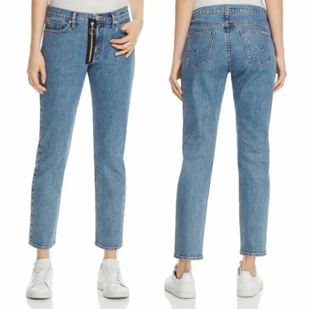 New Hudson Riley Relaxed Cropped Straight Exposed Zipper Diehard Stretch Jeans